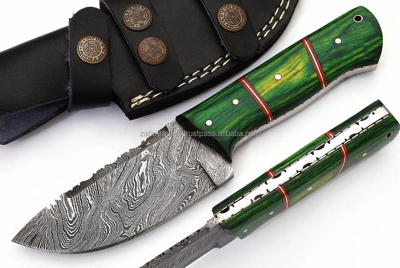 Custom Size Premium Quality Handmade Damascus Steel Hunting Knife Green ...