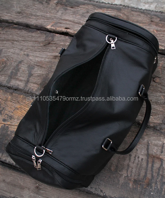 Luxury Black Leather Travel Duffle Bag Original Cow Leather Weekender