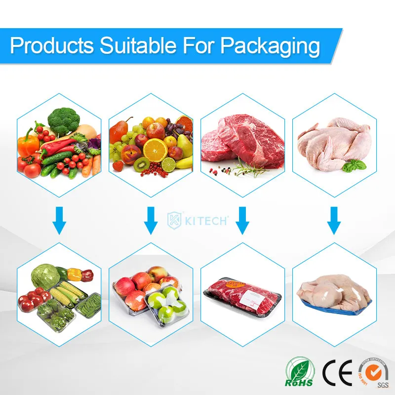 Flow Automatic Fresh Vegetable Fruit Strawberry Grape Cling Film Packing Machine Customize