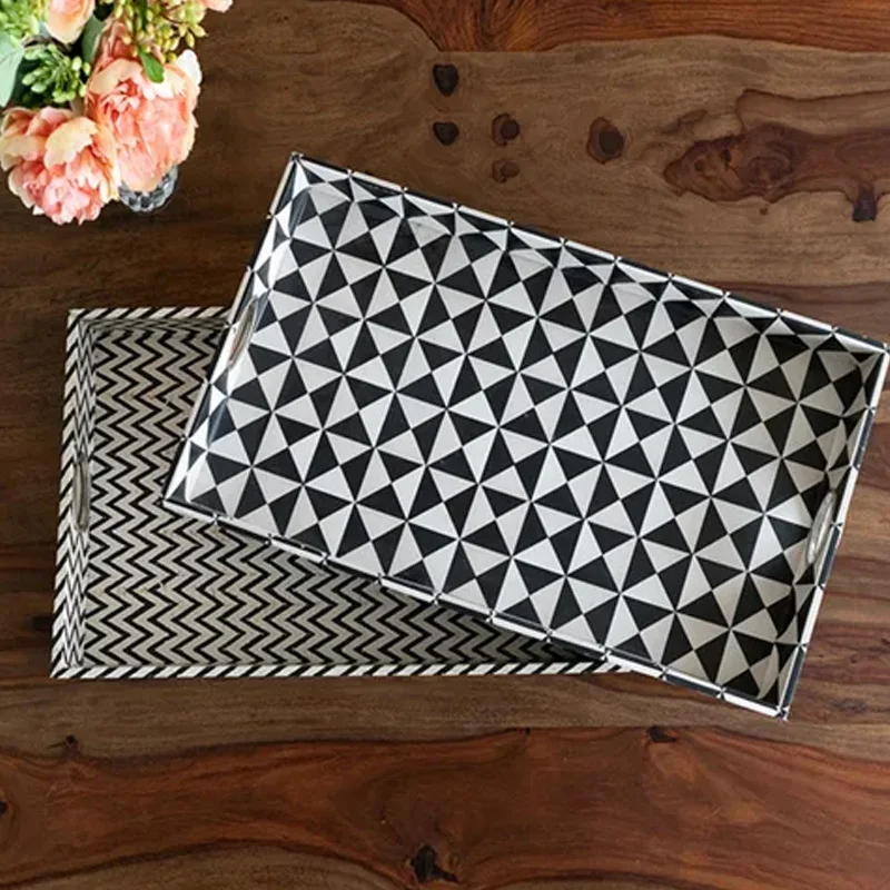 Hot Sale Lacquer Tray Sturdy Serving Tray (set Of 2) Handmade High