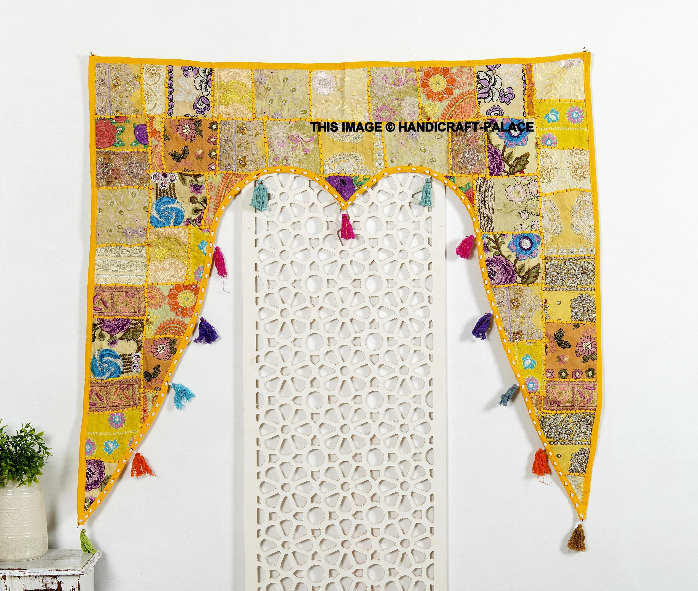 Maroon Indian embroidered toran door valances wall hanging Elephant Glass Decor