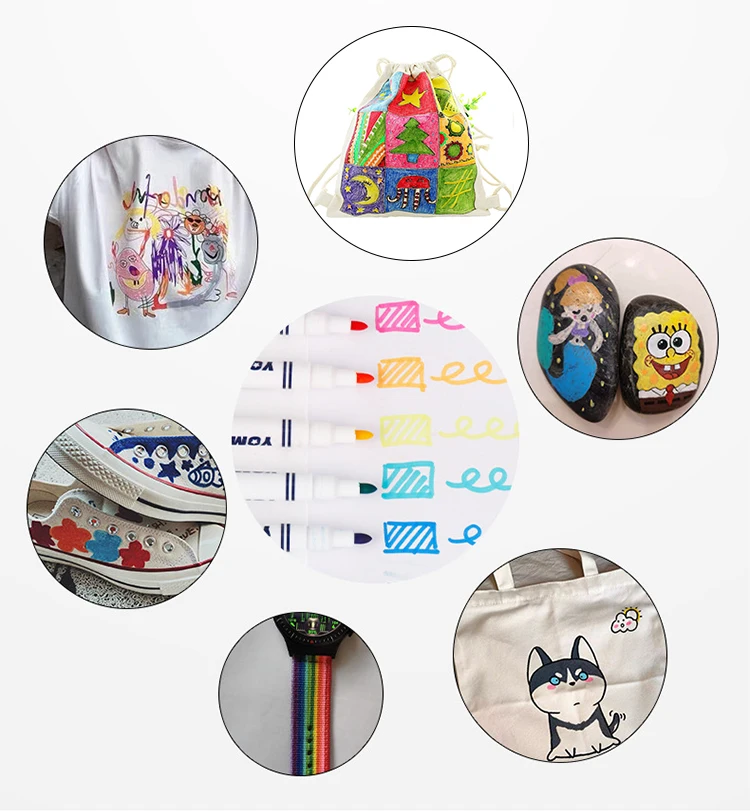 Yomixmax  12/box 12 Colours Permanent Waterproof Non-toxic Textile Fabric Marker Pen DIY Painting Shoe and t Shirt