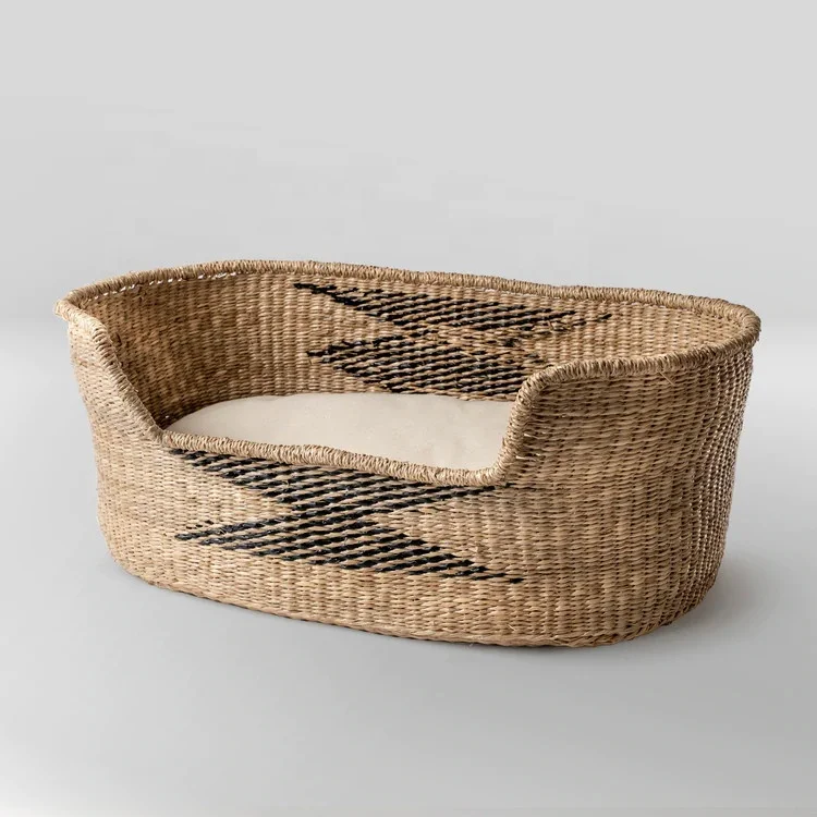 Factory Directly Natural Seagrass Handwoven Pet Bed Seagrass Wicker Dog