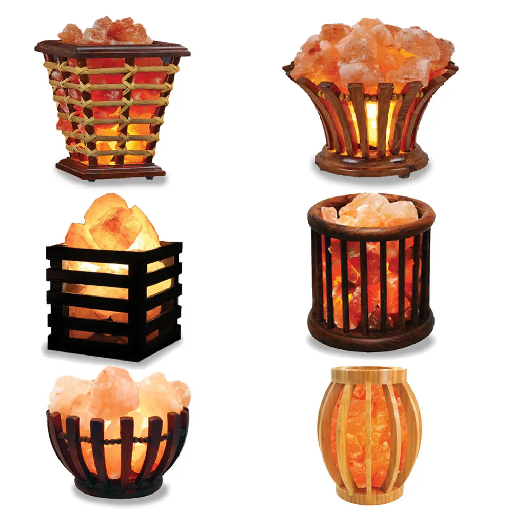 wooden basket salt lamp