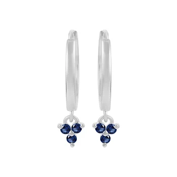 Wholesale Best Selling Blue Sapphire Gemstone Minimalist Earrings 925 Sterling Silver Hoop Women's Jewelry Manufacturer