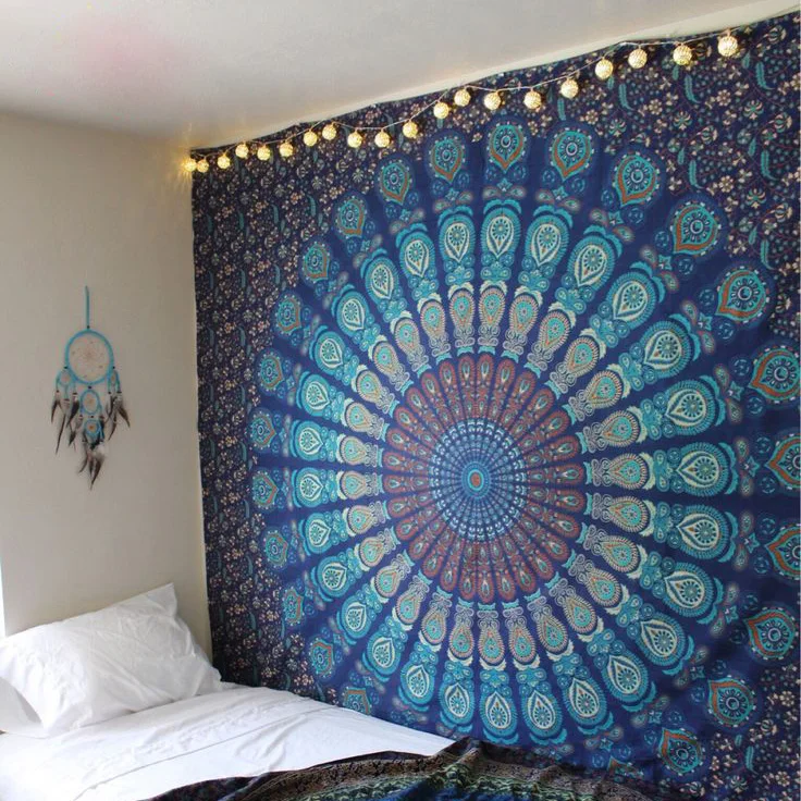 LedBack Tapestry Wall Hanging Indian Hippie Bohemian Psychedelic Peacock Mandala Tapestry for Men Bedding Bed Cover Picnic Blanket Curtain
