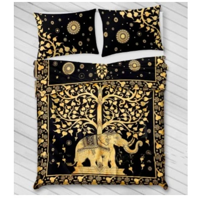Одеяло размера «Queen Size» желтое одеяло двусторонний слон с деревом пододеяльник хлопчатобумажная ткань этническая