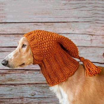 Y-Z Custom pet clothing hats warm tassels winter wool neck ear warmer hand knit dog snood