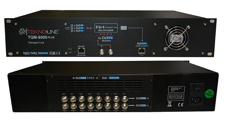 High Quality TQM 8000 PLUS Analog Modulator 8-to-4 Multiplexer RF Modulator 8 Inputs Accepting IP Audio ASI Featuring VCT DVB-C