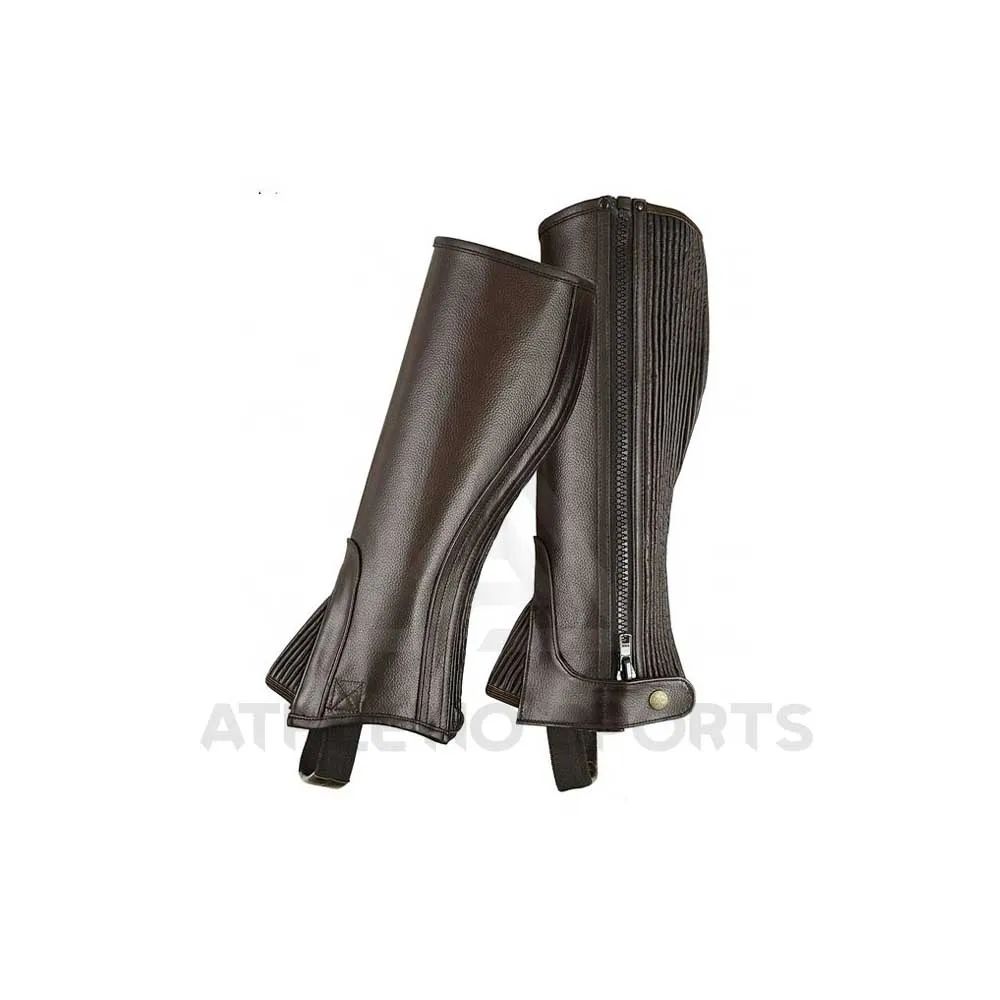 HORSE RIDING ADULTS HALF CHAPS BLACK WITH FULL GRAIN COWHIDE LEATHER-ALL SIZES 