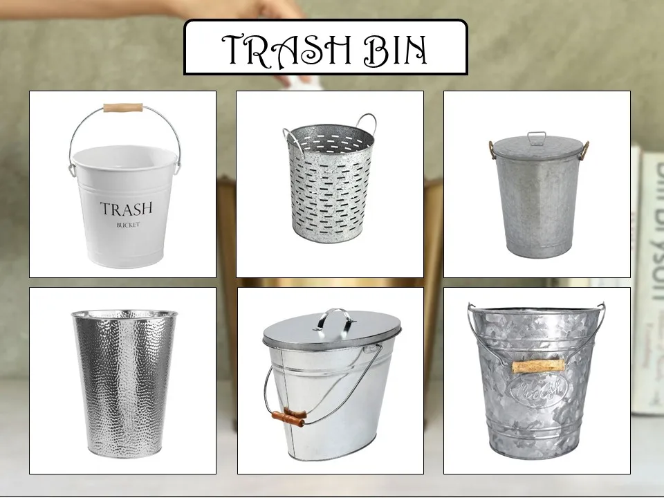 Garden Ware Galvanized Trash Bin Tall Size Round Shape Handmade Waste