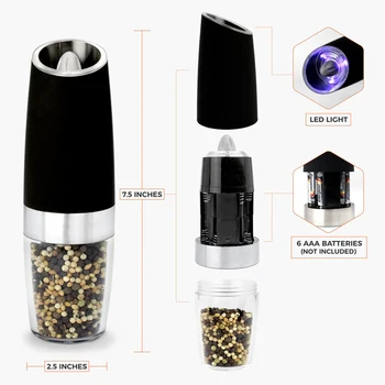 Electric Salt and Pepper Grinder Set Spice Glass Battery Pepper Grinder Gravity Electric Pepper and Salt Grinder Set