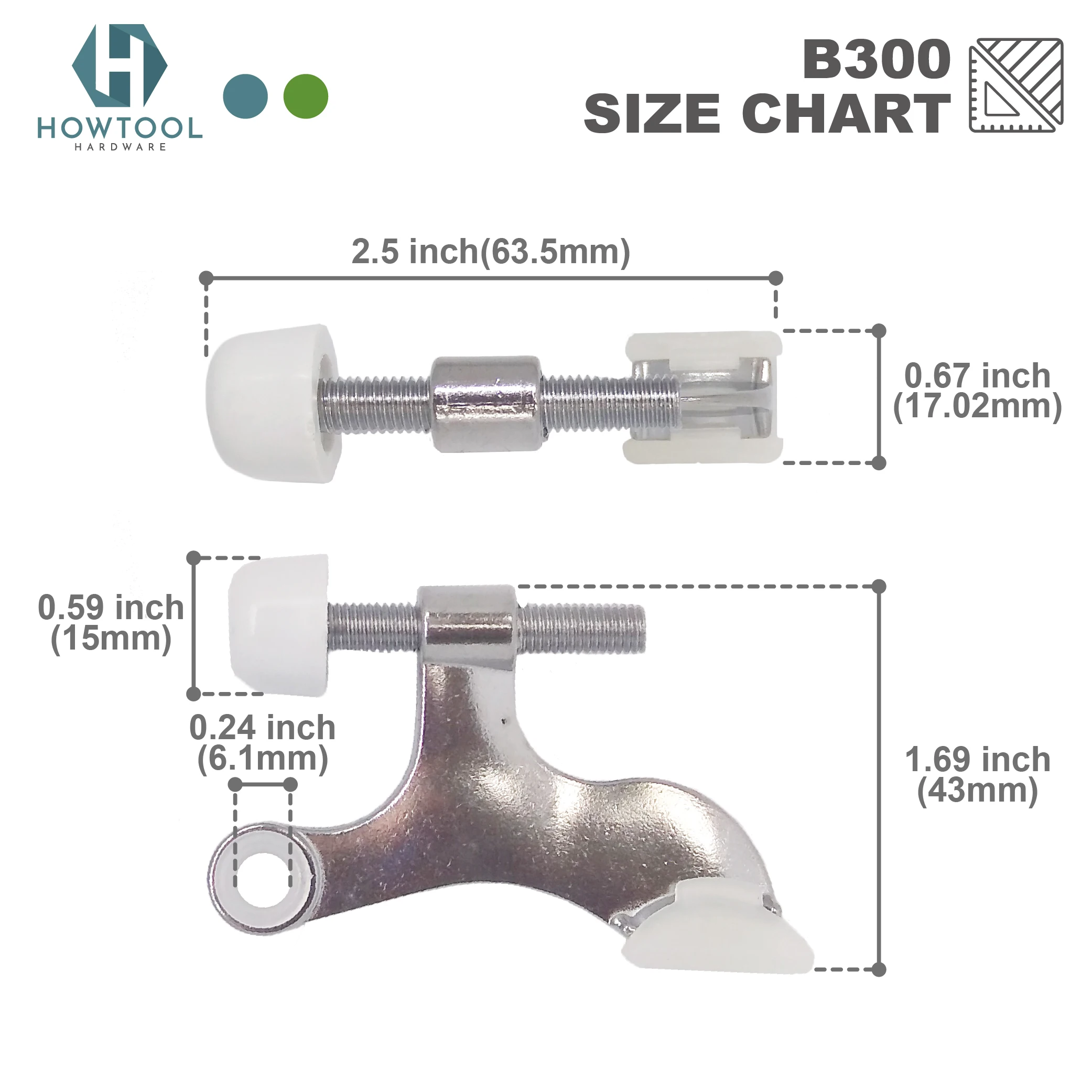 Дверная пробка HOWTOOL B300 хромированный усиленный шарнирный штифт дверной ограничитель с белыми резиновыми наконечниками бампера