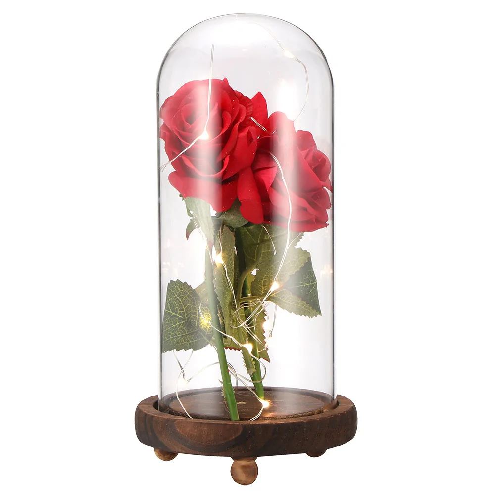 Red Silk Rose Led Light Beauty And The Beast Rose Wholesale Preserved Eternal Roses With Led Lights In Glass Dome Buy Sola Wood Rose Flowers Artificial Flowers For Sale Crystal Rose Flower Product