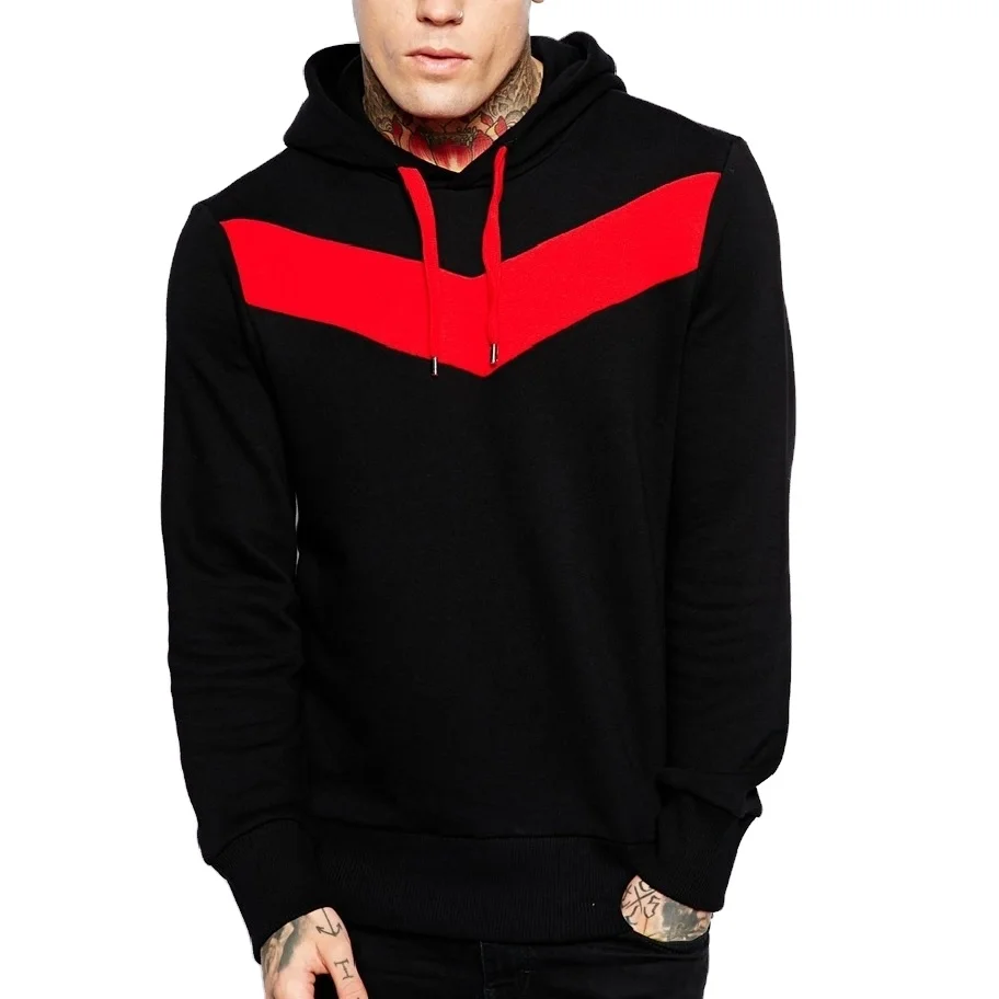 Mens Pullover Hoodie With Chevron Panel 