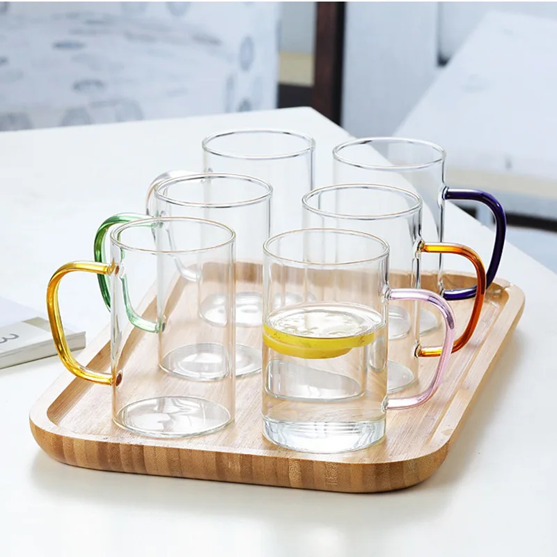 Glass Mug Square Cup with Lids and Straws Breakfast Milk Cup
