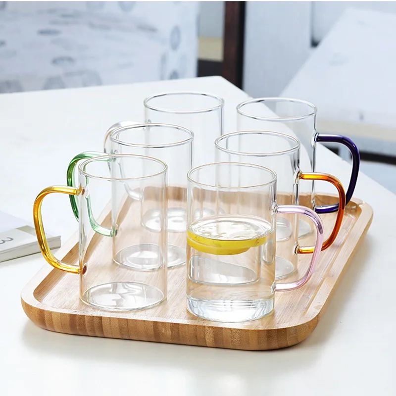 Clear Square Glass Cup with Colorful Handle