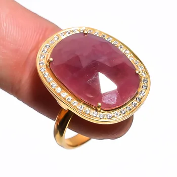 Most Demanding Natural Ruby Cubic Zircon Gemstone Pave Jewelry 925 Sterling Silver18K Gold Vermeil Big Wedding Women Ring SKR-39