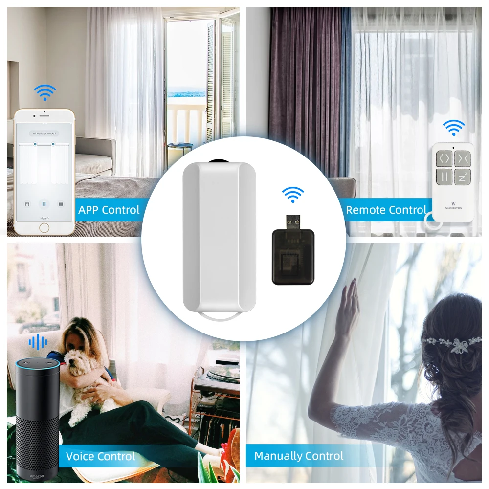 Electric Curtain Robot, Smart Curtains Opener Alexa, Control by  Alexa/Google Home/Tuya APP/Smart Home Life WiFi Motorized Curtain Motor,  Light Sensor Control, Open Curtains from the Center 