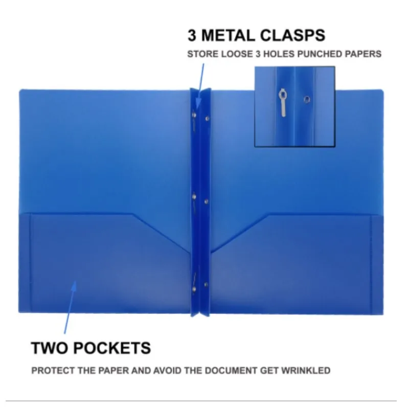 Best Hard Plastic File Folders with Prongs Assorted Colors Paper Portfolios with 3 Metal Prong Fasteners File Folders Plastic
