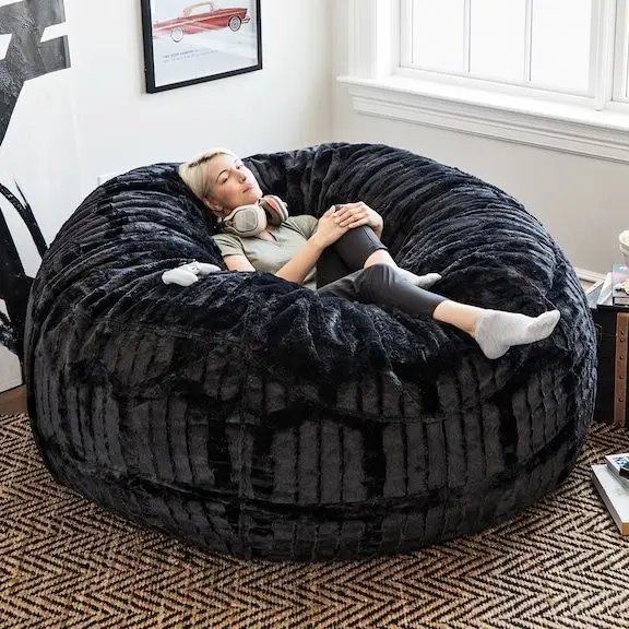 7FT Soft Fluffy Fur Giant Bean Bag Chairs Cover Lazy Sofa Bed Cover -NO  Filler