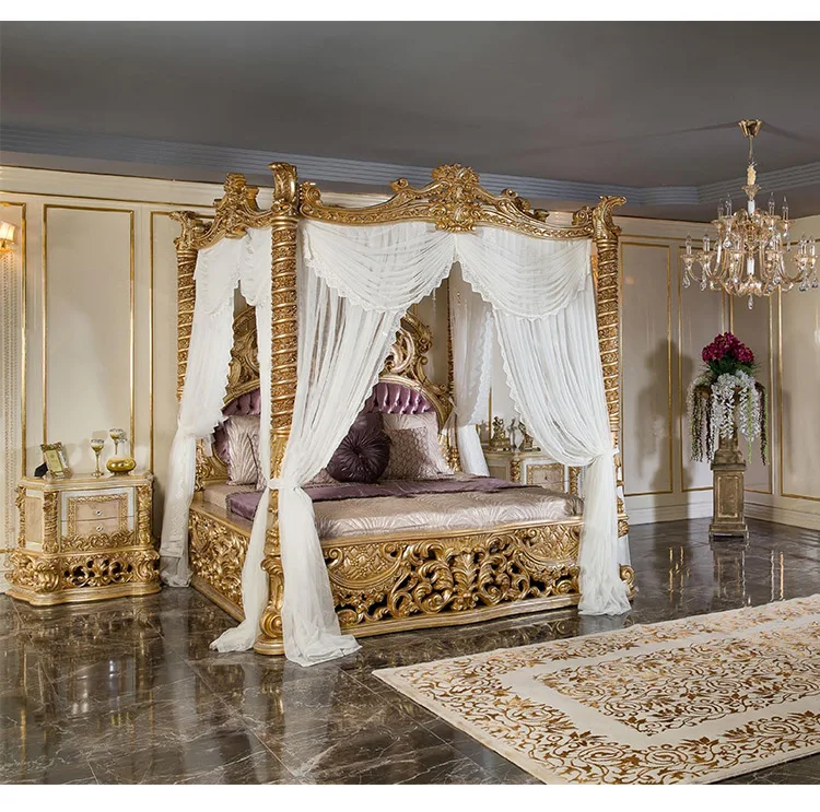 Golden Bed With Canopy Luxurious Bedroom Extra Magnificent European ...