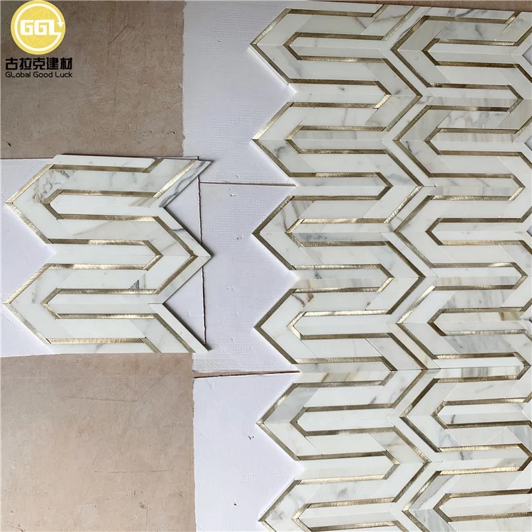 unique design calacatta gold marble mix aluminum tile mosaic for wall