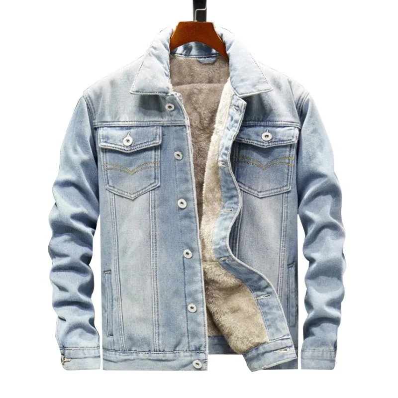 Men's Light Blue Winter Denim Jacket Jacket Coat Warm Denim Coat 2021 ...