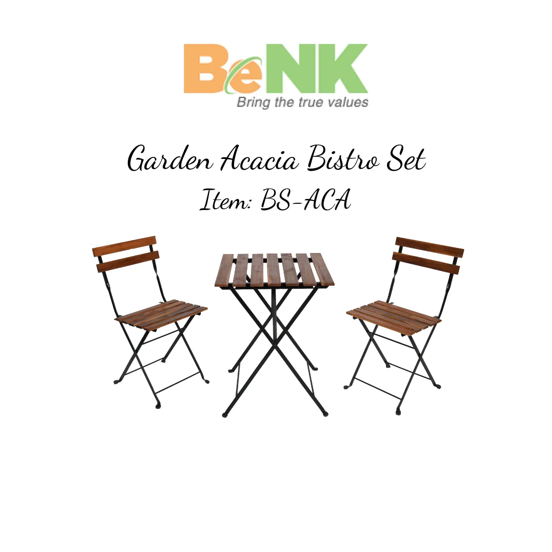 Acacia Table Set With Powder Coating Steel Frames/ Modern Garden Set