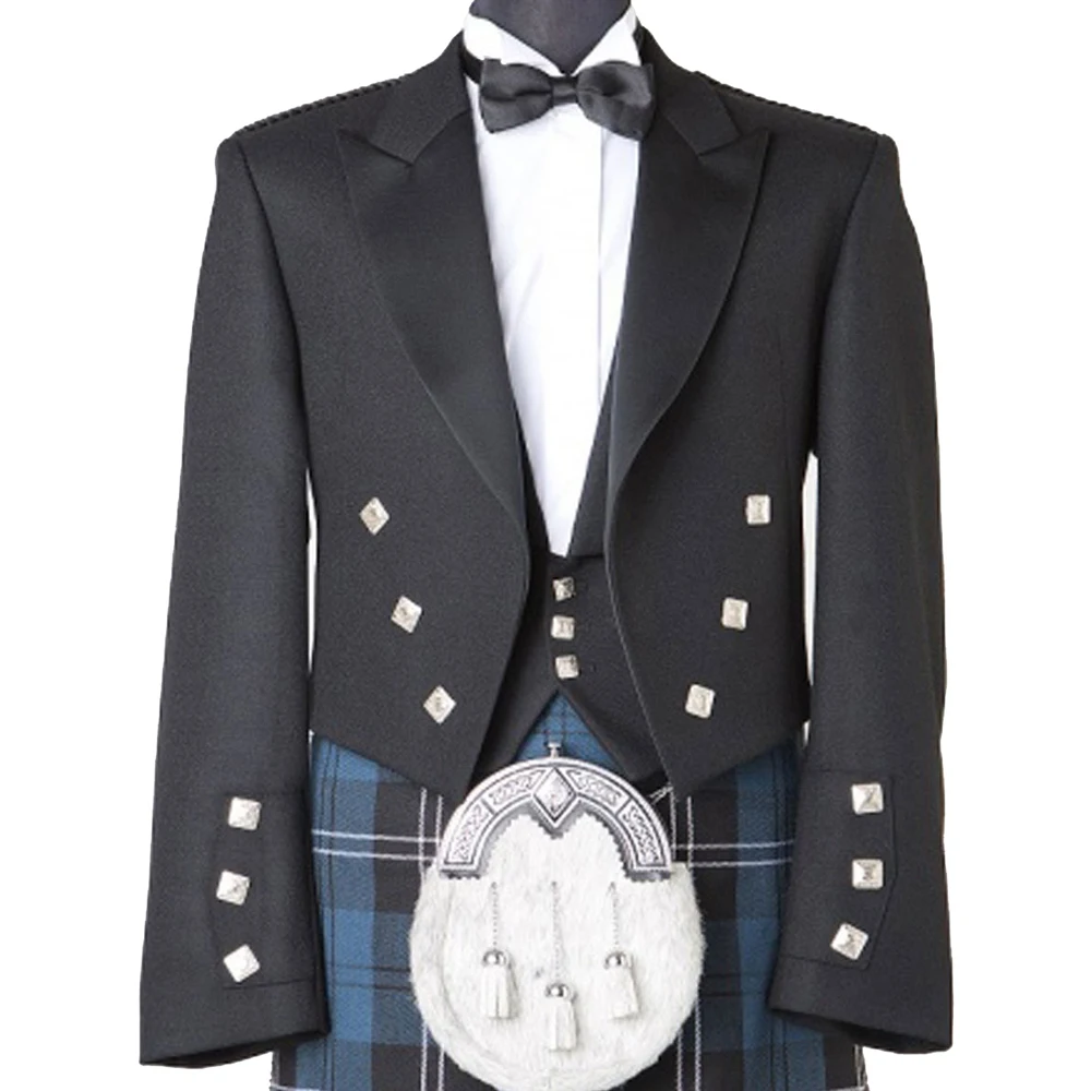 100% laine écossais argyle kilt veste/prince charlie jacket-avec gratuit gilet 