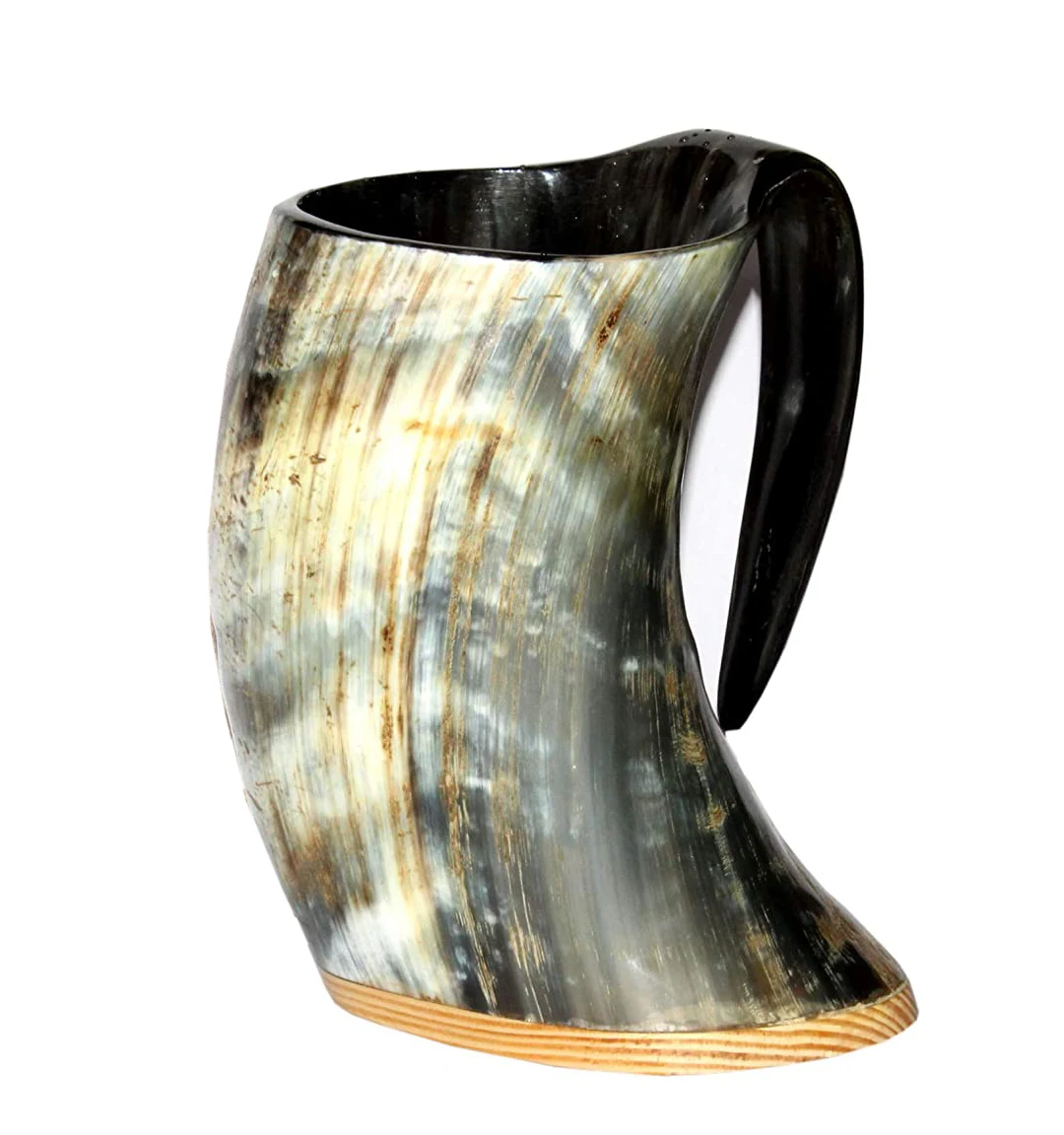 Coupe Viking En Corne HEMOTON - Corne De Bœuf, Support Cuir, 27cm