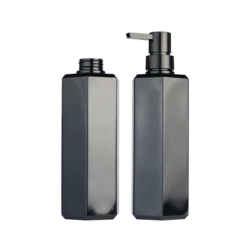 600ml Customizable Press Pump Shampoo Shower Gel Refillable Plastic Bottle Black Special-shaped Pentagonal Body Milk Pet Bottle