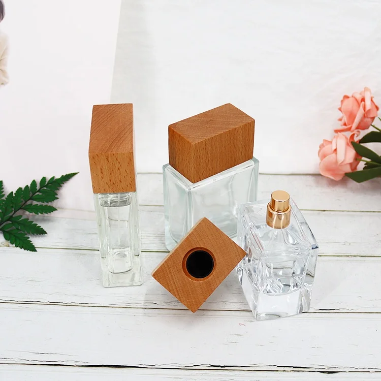 New Design Beech Wood Glass Perfume Bottle Wooden Caps Varnish Natural  Wooden Lid Glass Jar Square Glass Perfume Lid - China Perfume Bottles, Glass  Perfume Bottle