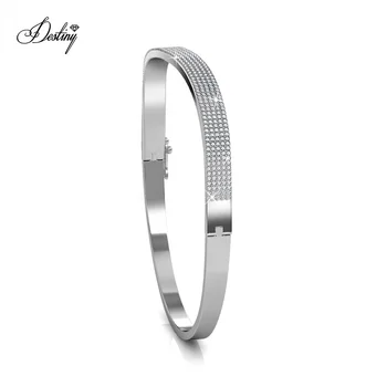 925 Silver 18k Gold Plated Wave Bangle with CZ Jewelry