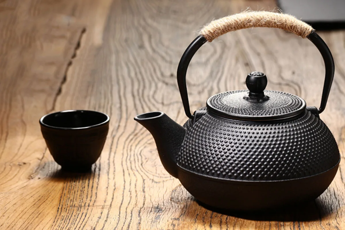 Classic Kung Fu Japanese Cast Iron Hobnail Teapot Enameled Tea Kettle Hemp Rope Handle Stocked Home Tea Brewing 650ml