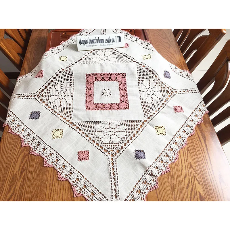 Vintage White Cotton Rectangle Tablecloth Pineapple Crochet Embroidered Pattern Square Lace Design for Weddings