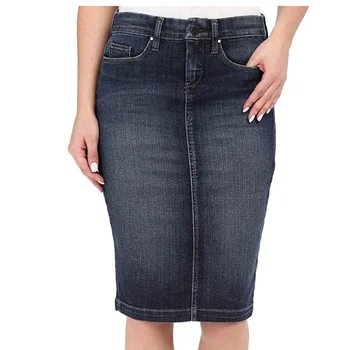 High Quality Wholesale Jeans Midi Long Denim Skirt For Women Breathable OEM Service Knee Length Stretch Basic Five Pocket Skirt