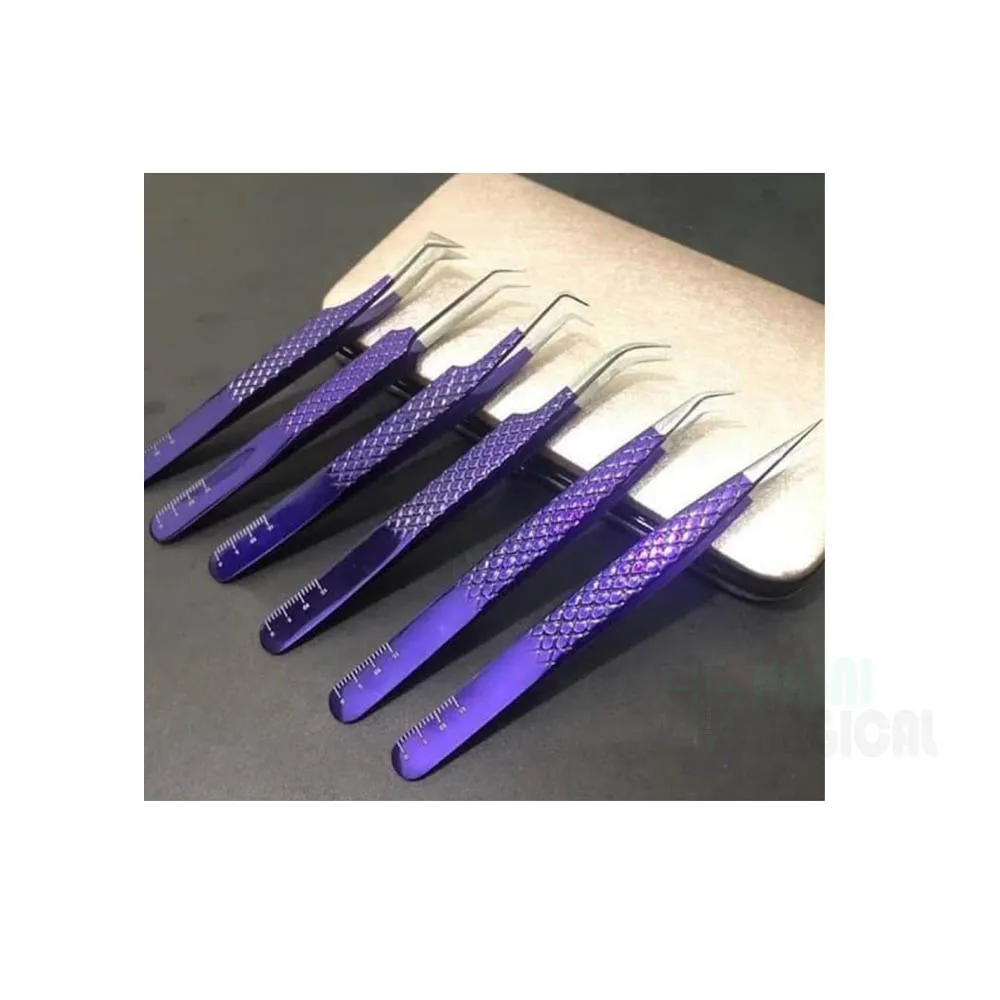 Custom Label Purple Baby Pink Stainless Lash Tweezers 45 75 90 Degree