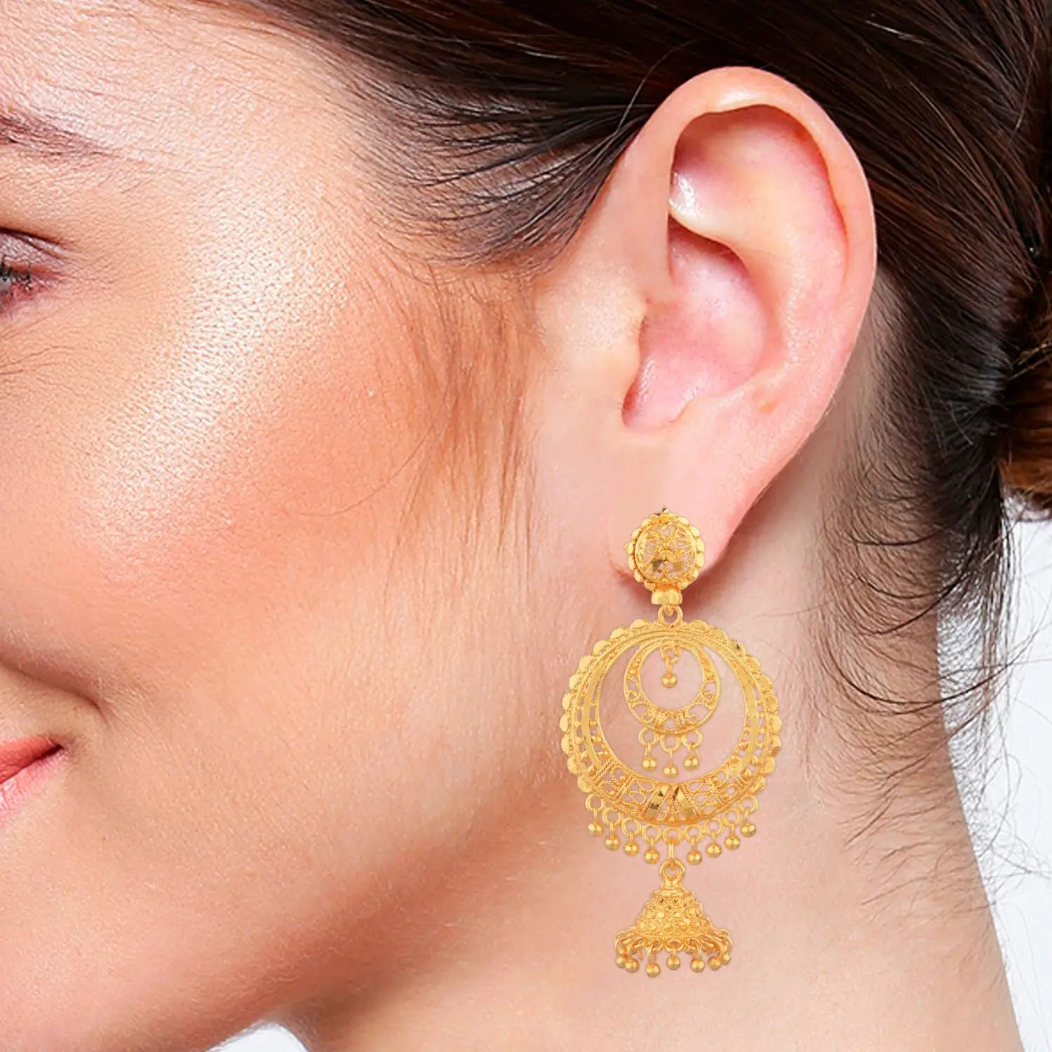 Earrings Golden Tone Hoop Ghungroo ,Big Chand Bali Earrings Indian Jewelry Ethnic Indian Traditional Multicolour Dangle Earrings shops