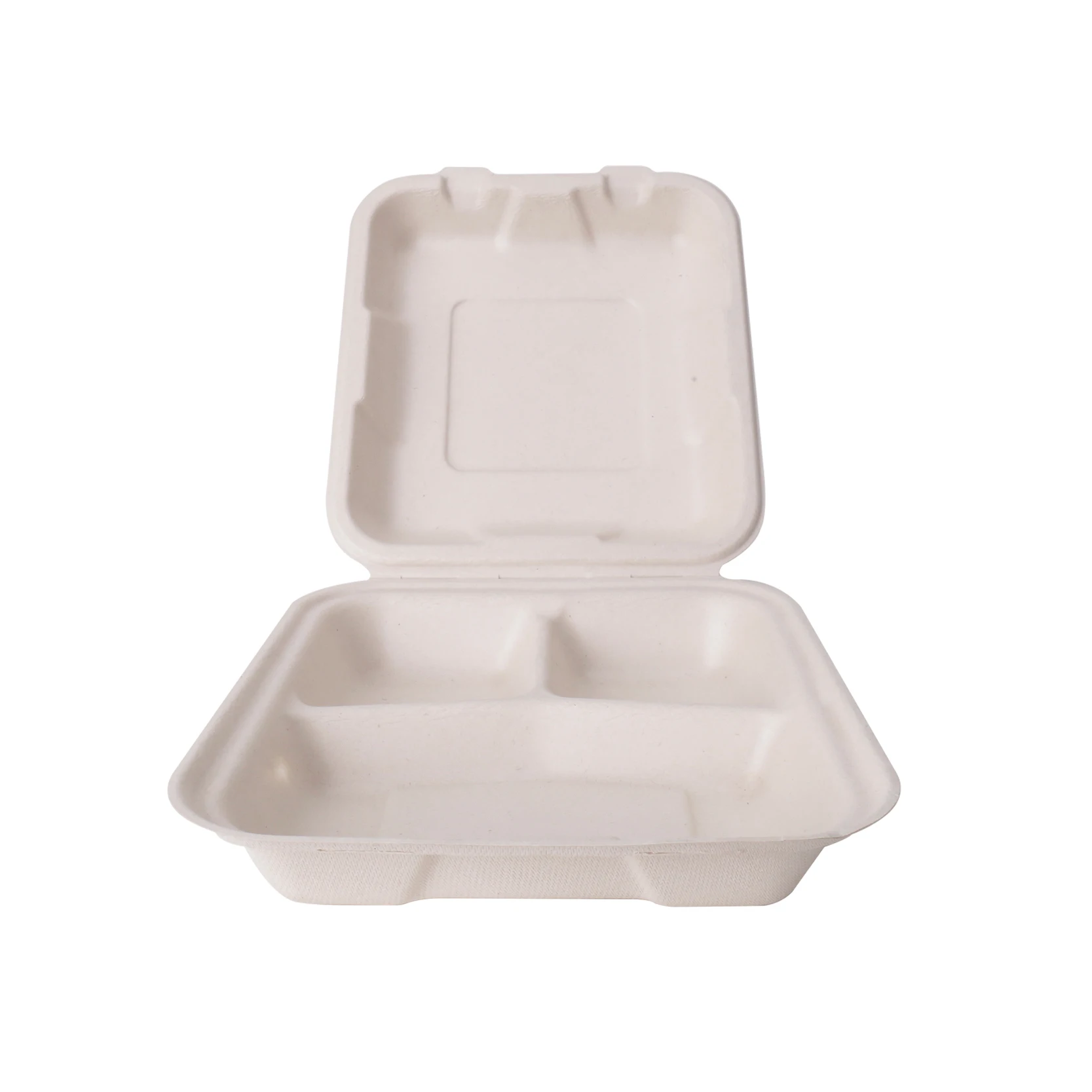 8x8 Inch 3 Compartment Clamshell Disposable Microwave Safe Compostable ...