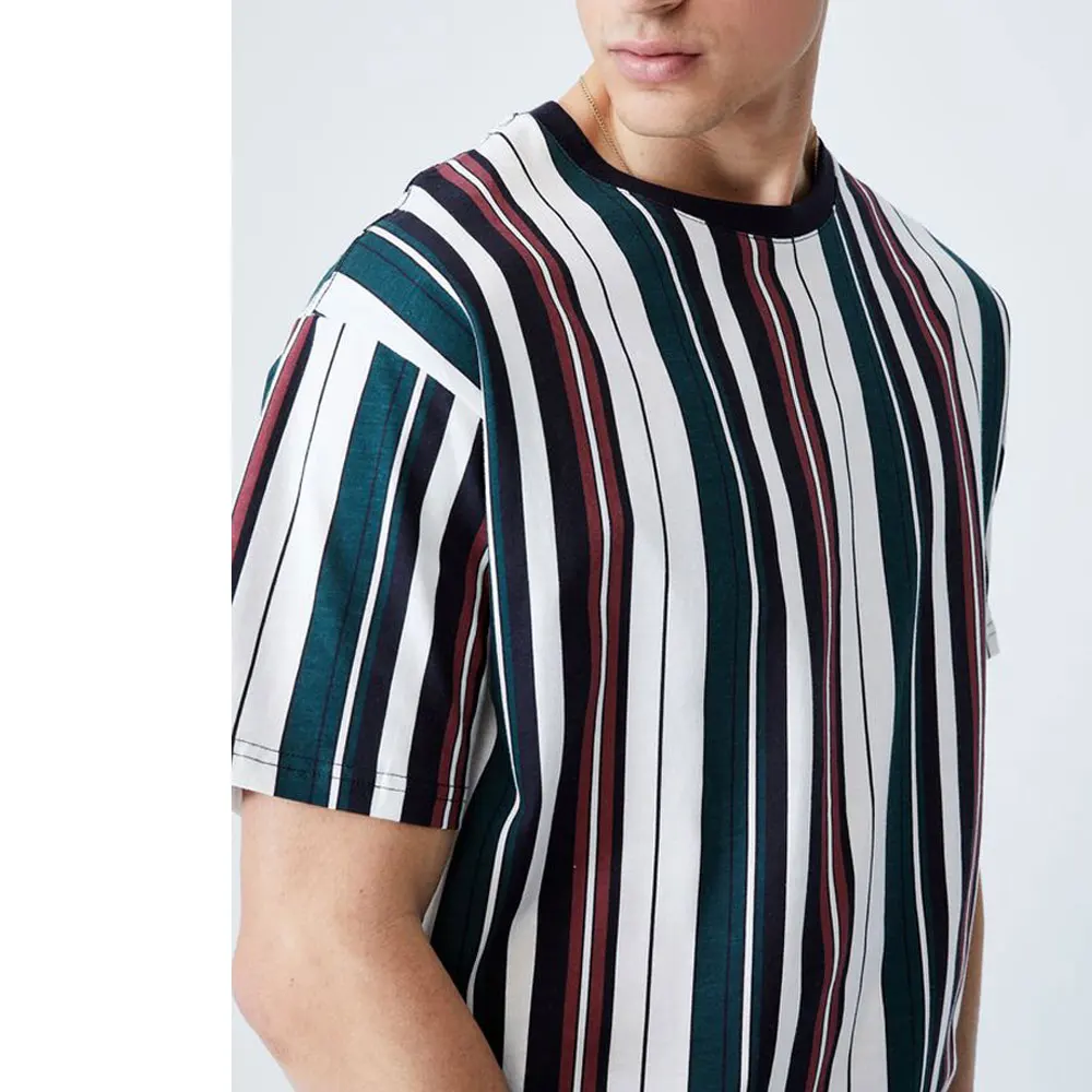 Custom Logo Stripe T-Shirt and Turtle Neck T-Shirt Custom Slim Fit Short Sleeve Striped T Shirts