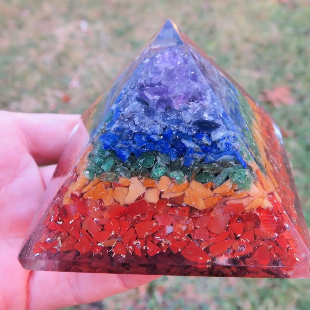 hand made orgonite chakra natural gemstone pyramid for sale