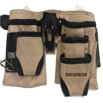 Custom Genuine Leather Tools Belt Bag 2020 14 Pockets Heavy Duty Waist Tool Bag with Leather Belt