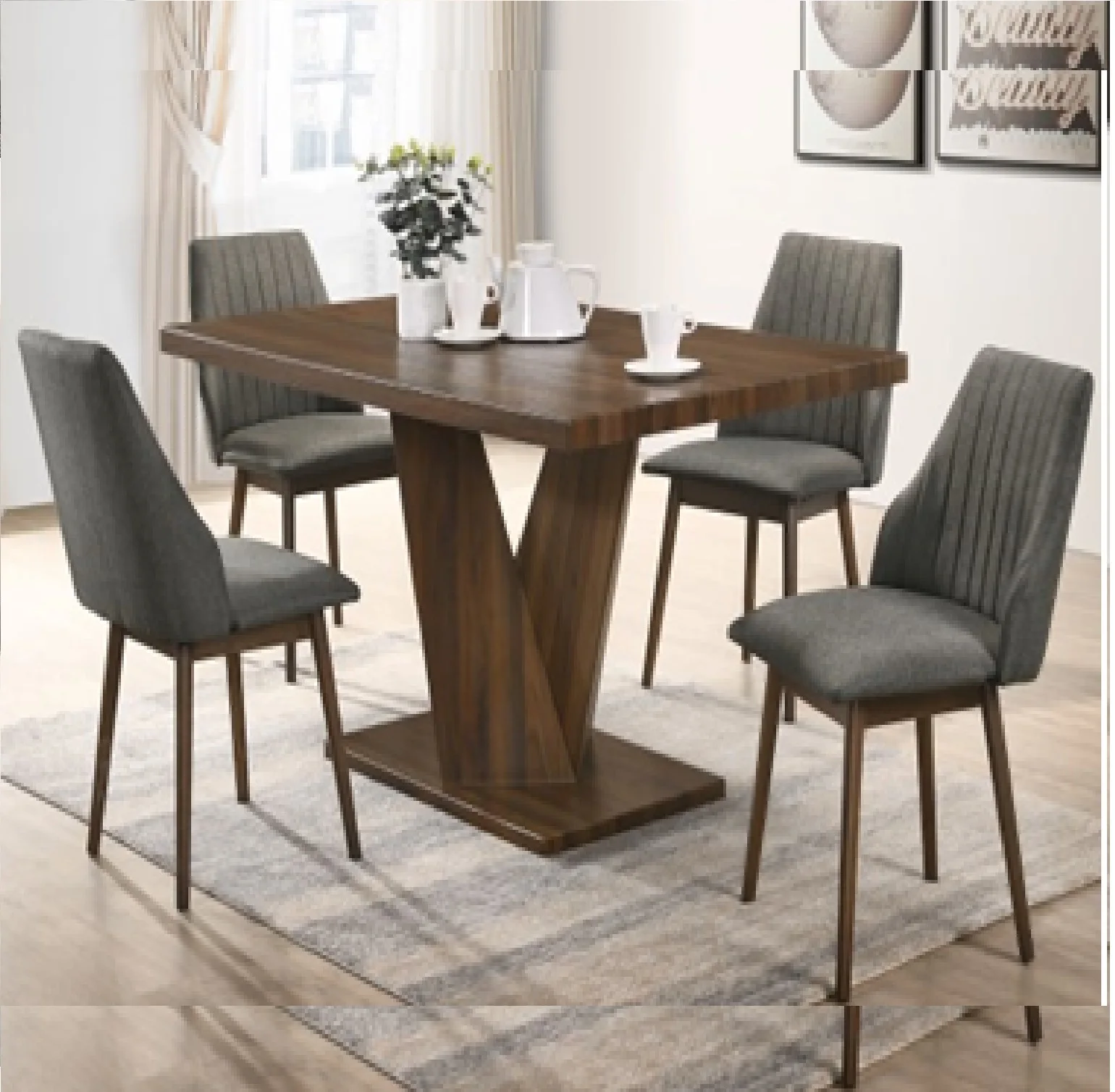 Modern Dining Set Buy Top Mdf Lamination With 3d Paper Uphostery Normal Foam With Fabric Solid Rubber Wood Leg Dining Set Malaysia Furniture Product On Alibaba Com