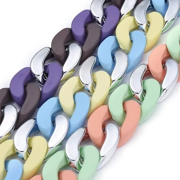 Трехцветные панцирные цепи ручной работы, кубинские звенья цепи, с непрозрачным окрашенным распылением акриловыми соединительными кольцами для одежды и очков