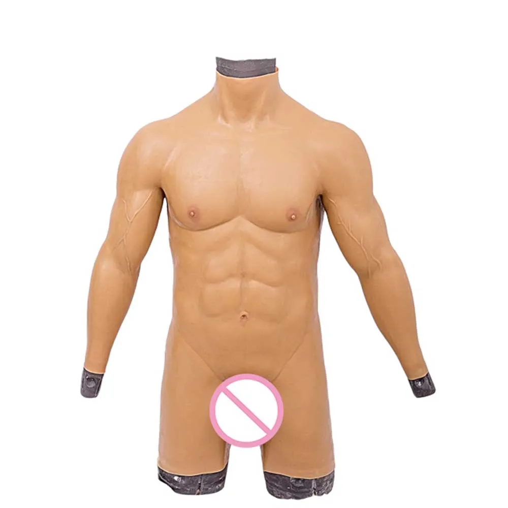 URCHOICE Realistic Macho Muscle Fake Man Wearable Body Suit Silicone Lesbian Penis Cosplayer Crossdresser Anal Sex Cock Sex Toys