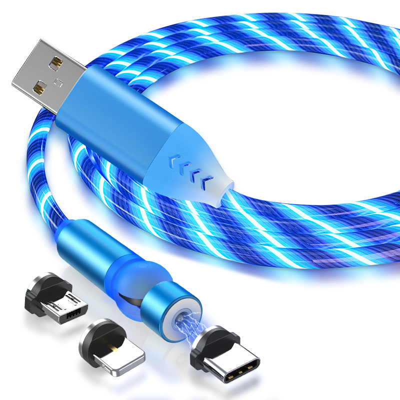 Оптовая продажа Amazon Бестселлер Магнитная 3 in1 540 градусов 2.0A USB кабель со светодиодным индикатором, используемые для Lightning Type C Micro USB