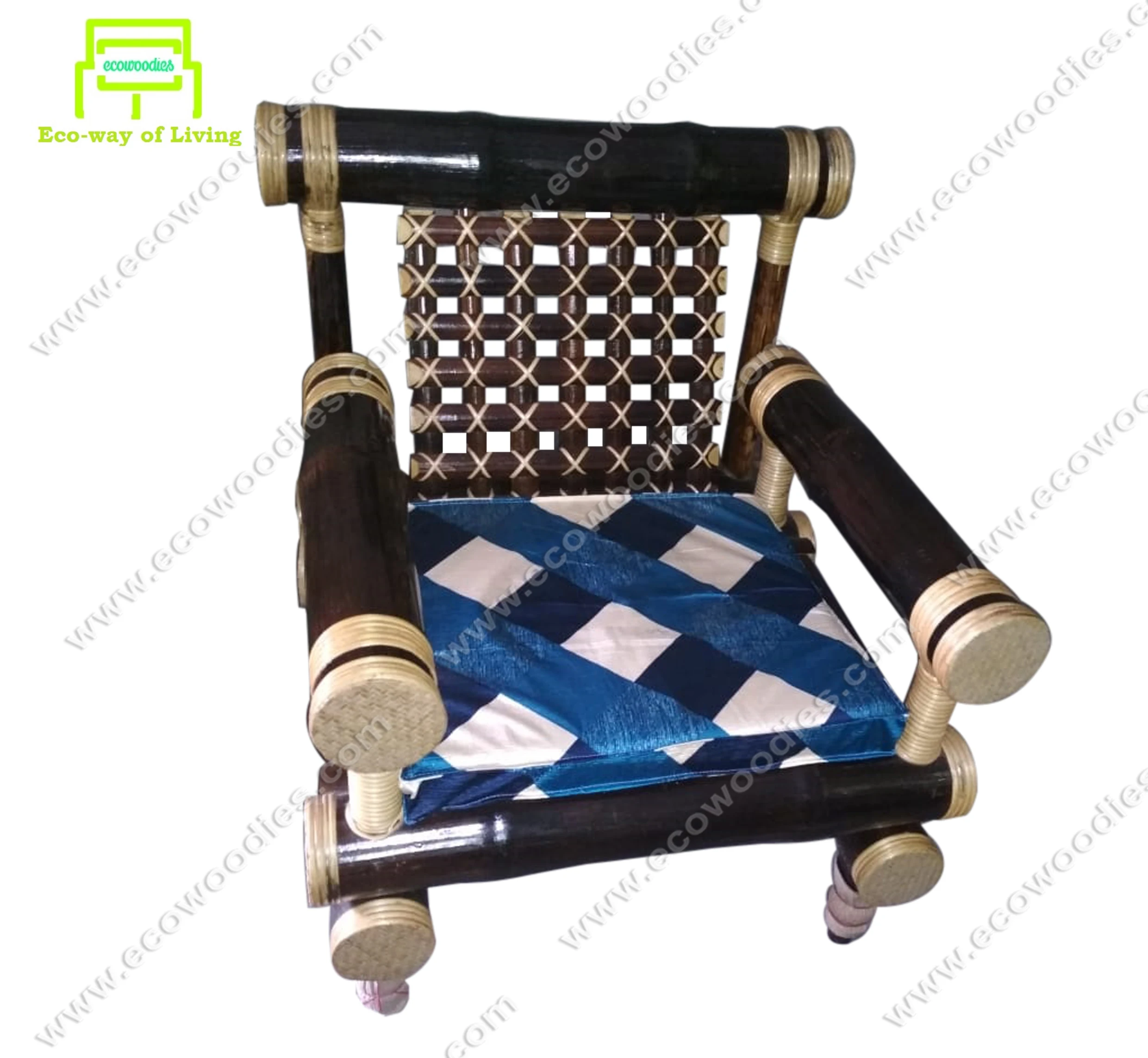 Modern Handwoven Bamboo Sofa Chair With Armrest Blue And White Cushion Seating Wholesale Bulk Sale Buy Arm Table Trays Sofa Arm Sofa Cheap Price Hand Two Sofa For Photography Wicker Cushioned