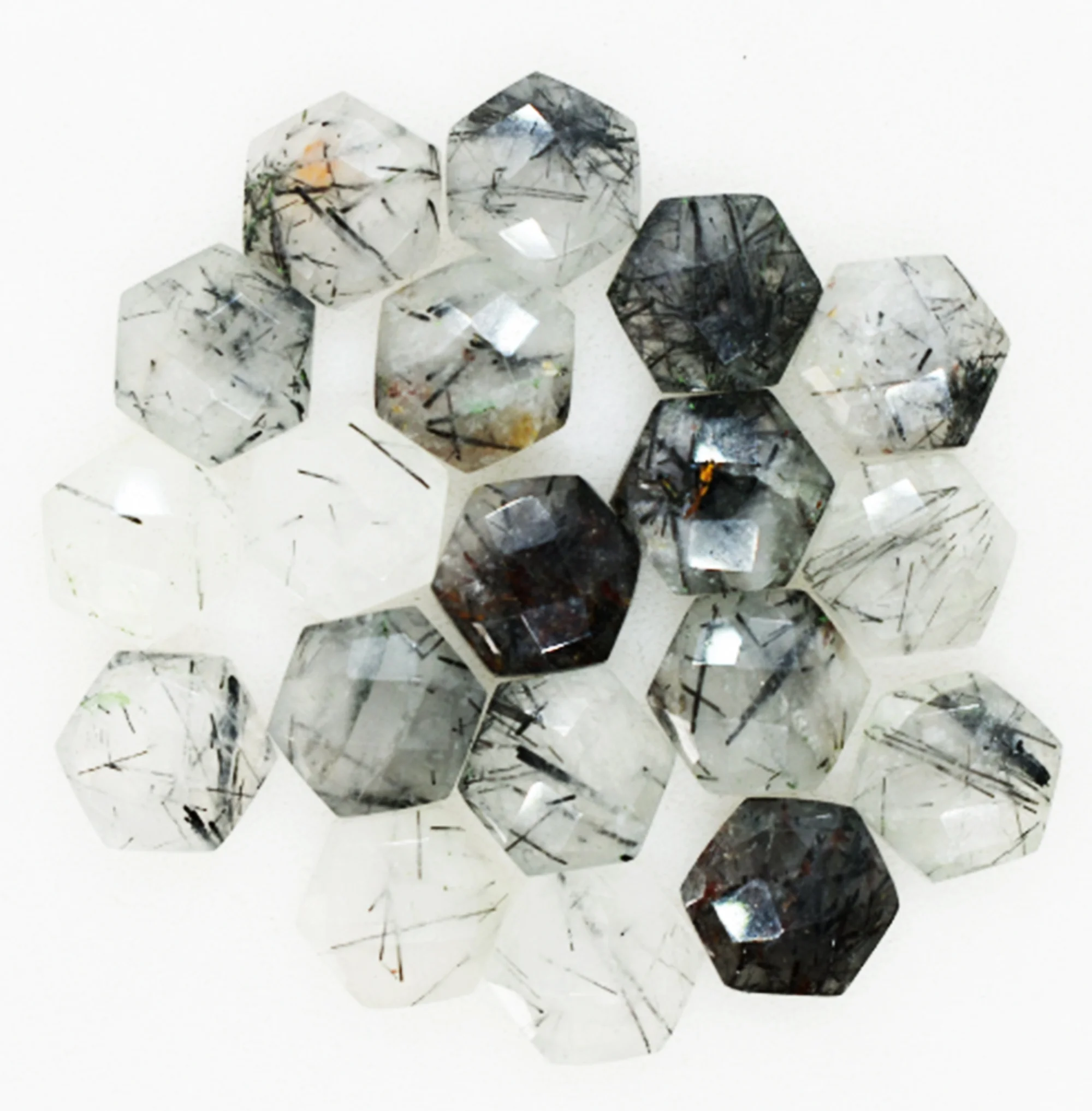 black rutile gemstone,hand crafted hexagon faceted gemstone for