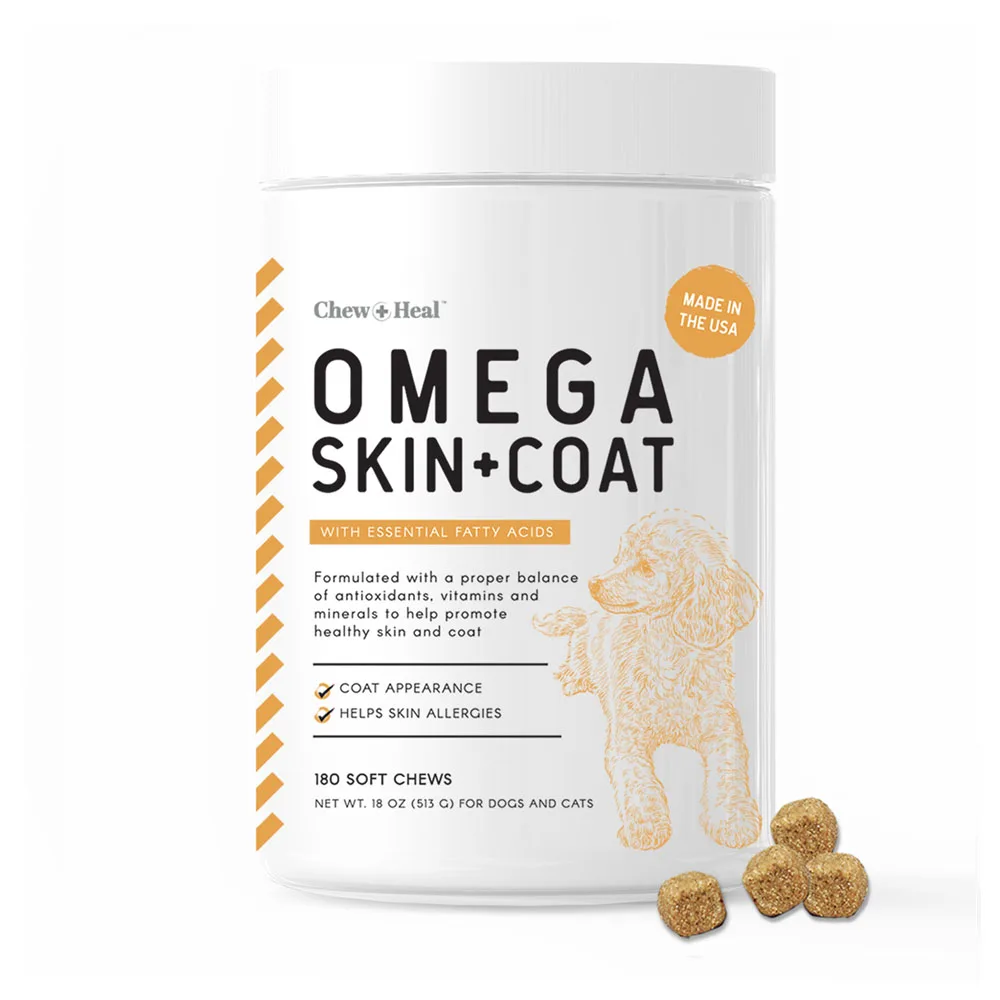 Chew & Heal Salmon Oil Skin & Coat Supplement 180 Chews For Dogs With